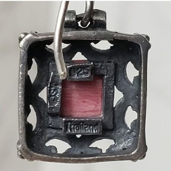 925 SILVER Square Filigree French Hook Earrings - Picture 5 of 7